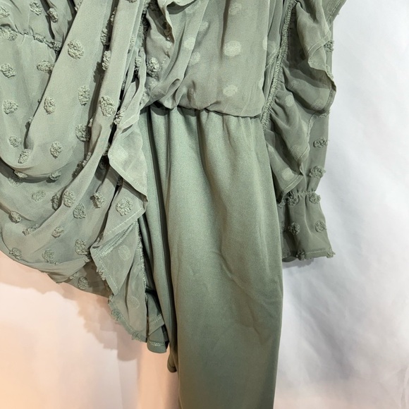 Tacera Sage Green Swiss Dot Drop Waist Peasant Dress Midi Size XL - Picture 6 of 8